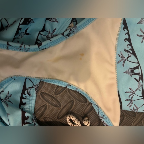 Petite Letarte Girls Sz 6‎ Tankini Top Rouched Bottom Blue Brown Hawaiian Motif - Picture 6 of 6